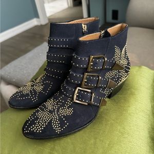 Chloe Susanna Navy Suede Western Boots Black | Size 36.5